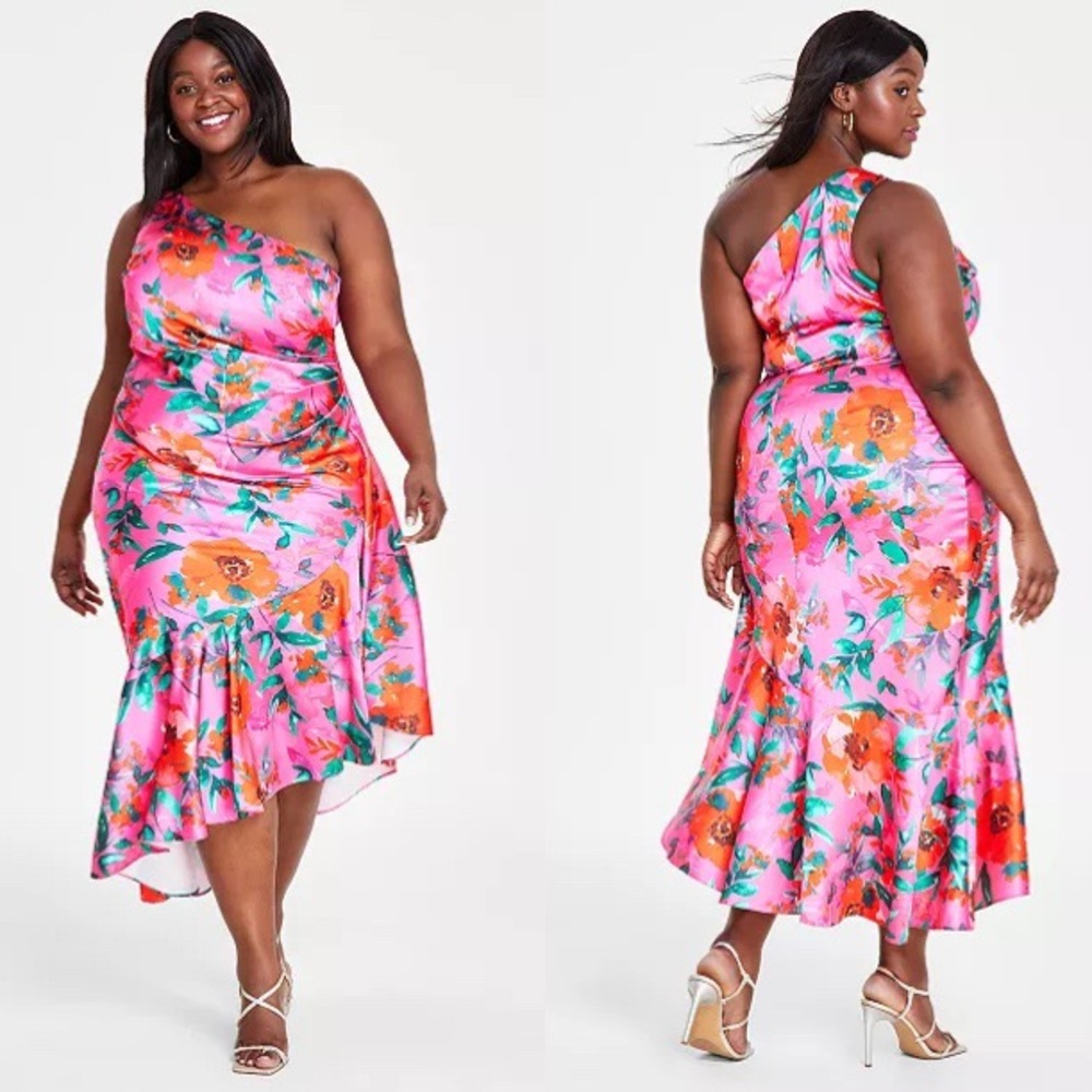 Eliza J Pink Floral One Shoulder Dress